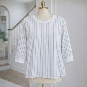 MAISON Cinqcent White Black Striped Quarter Sleeve Blouse Small
